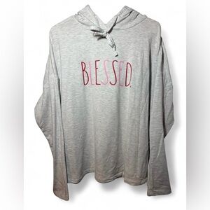 Rae Dunn Light Gray Hoodie with Pink 'Blessed' Design